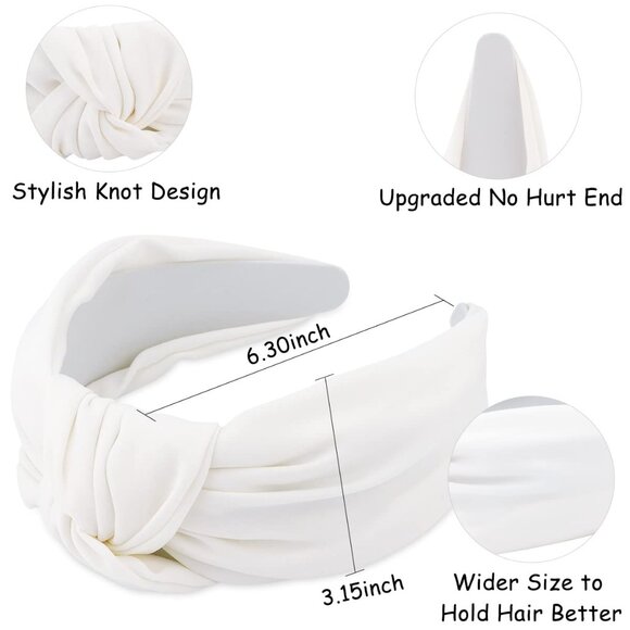 White Headband Knotted Headband for Women, Top Knot Headband Satin Silk White He - Picture 5 of 7
